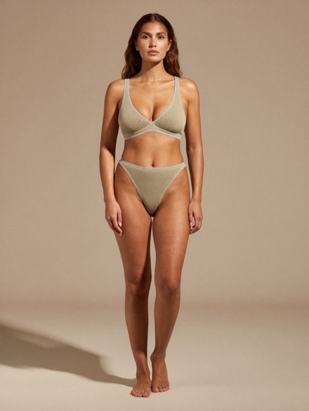 Ivy Pointelle Set in Bone — a knitted bralette with matching brief.